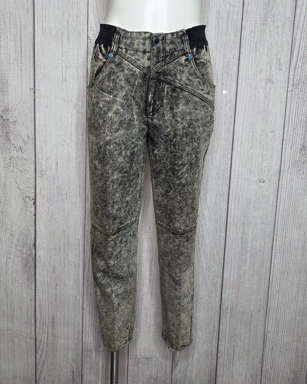 VTG 80s 90s Bugle Boy Acid Wash Jeans w/ Rasta Stitching, 30" Waist